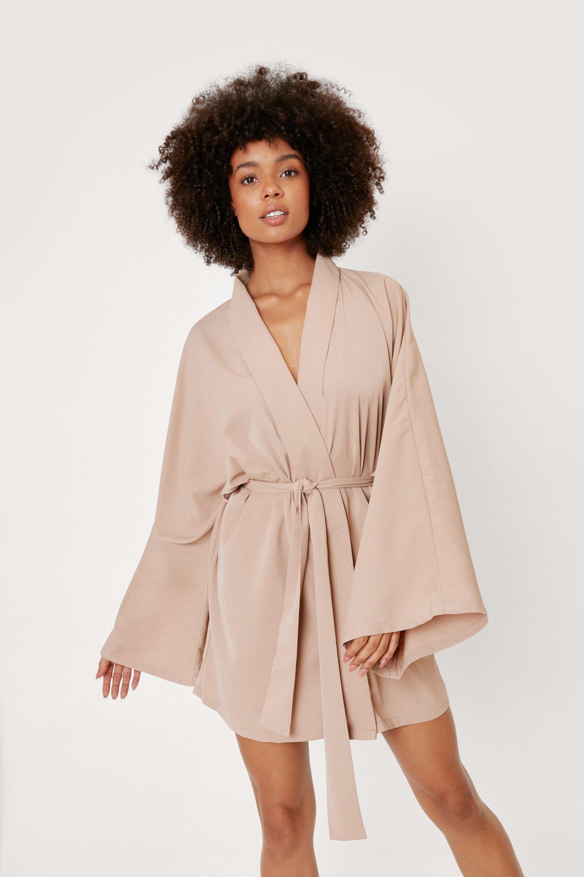 Kimono Sleeve V Neck Wrap Mini Dress ...